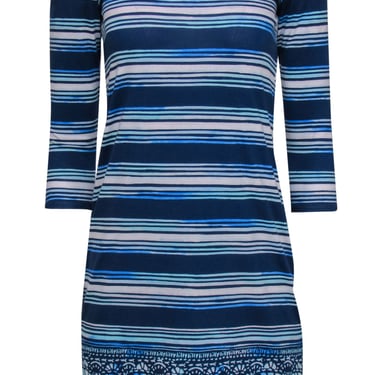 Lilly Pulitzer - Blue Striped Off-the-Shoulder "Lurana" T-Shirt Dress Sz XS