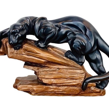 Postmodern Large Austin Productions Signed Alexander Danel Chalkware Black Panther Statue Sculpture 