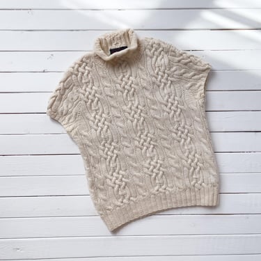 wool sweater vest vintage Ralph Lauren cream mock neck knit sleeveless sweater 