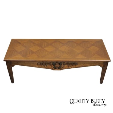 Vintage Italian Provincial Walnut French Country Parquetry Inlay Coffee Table