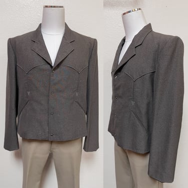 1950s Gray Men's Western Style Pearl Snap Cropped Jacket by Fox 44" | Vintage, Country, Blazer, Rockstar, Fancy, Casual, Rockabilly 