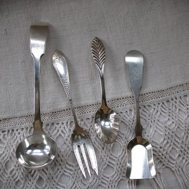 Antique Sterling Silver Small Serving Spoons and Fork 