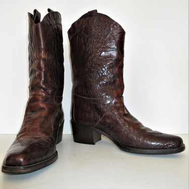 Vintage Joan & David Cowgirl Boots, Brown Mock Croc Leather, Cowboy Western Style, 39 Women 