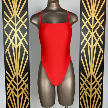 1990s swimsuit, one piece, vintage bathing suit, Baywatch babe, high cut, bright red, sexy swimsuit, size small, vintage swimwear, hot, 26 
