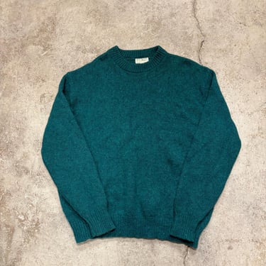 Vintage 1990s Teal Green Wool Blend Chunky Crewneck Sweater Men's XXL Made in USa 