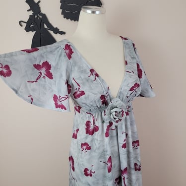 Vintage 1960's Maxi Dress / 60s Polyester Floral Print Dress XS/S 