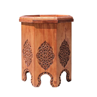 Asian Octagon Floral Relief Carving Side Table Stand cs5184E 