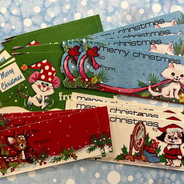 vintage Christmas tags kitsch holiday adorable animals gift tags paper ephemera mixed media collection 