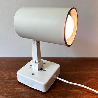 Vintage Trakliting Flood Lamp White Sconce | Can Light Desk Floor Wall Portable Plug in Spotlight | MCM Space Age Modern Industrial Lighting 