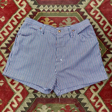 Vintage 70s Red White Blue Striped Cotton Shorts Hot Pants Talon Zipper 28 waist by TimeBa