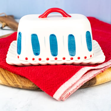 French Stripes Hand-Painted Butter Dish