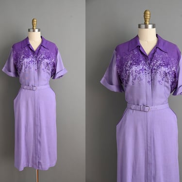 vintage 1950s Purple Floral Embroidered Dress - Size XXL Plus Size 