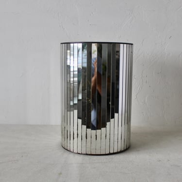 Vintage Glam Cylindrical Metal and Mirror Wastebasket American 