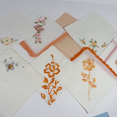 Vintage Orange Handkerchiefs - Set of 9 Orange Tones Vintage Handkerchiefs 