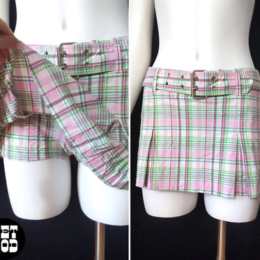 Your Y2K Fantasy Vintage Pink Green Plaid MICRO Mini Skort by Tracy Evans 