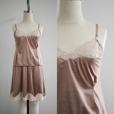 1970s/80s Vanity Fair Taupe Camisole and Half Slip Set 