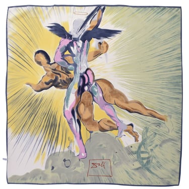 Salvador Dali Vintage 1988 La Divina Comedia Foulards 'Los Angeles Guardianes Del Valle' Canto 8 Silk Art Scarf