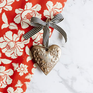 vintage french pressed metal heart ornament