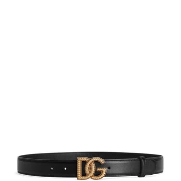 Dolce &amp; Gabbana Women Leather Belt With Logo Plaque