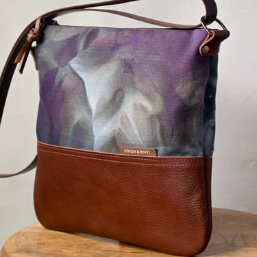 Hand Dyed Canvas and Leather Day Bag, Labradorite