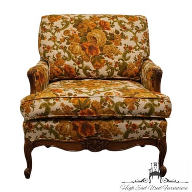 PRINCE HOWARD Furniture Co. French Provincial Accent Bergere Chair w. Retro 1970s Floral Upholstery 