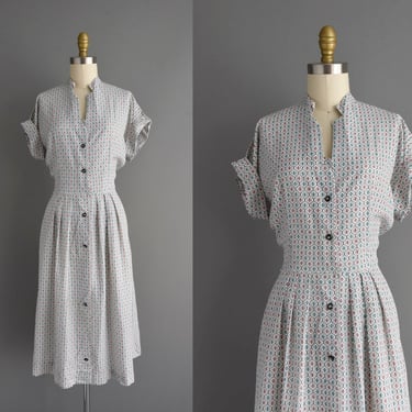 1940s vintage dress | Rayon Pink & Blue Short Sleeve Shirtdress | Medium Large | 40s dress 