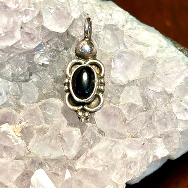 Sterling Silver Onyx Pendant Vintage Gemstone Retro Jewelry Tiny Small Pendant Gift 