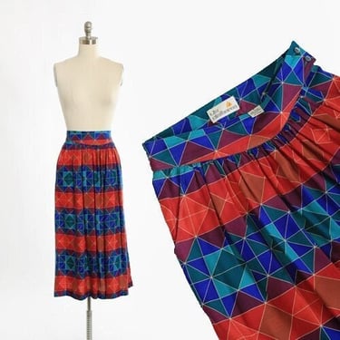 Vintage 90s Liz Claiborne geometric rainbow rayon midi skirt 