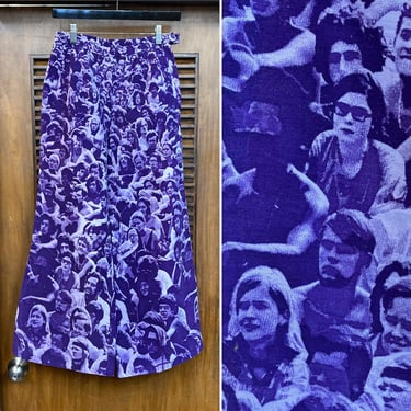 Vintage 1960’s w26 Woodstock Audience Photoprint Flare Pop Art Denim Jeans, 60’s Baron Wolman, 60’s Hippie, Vintage Clothing 