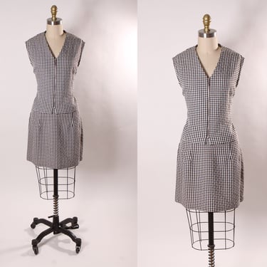 Late 1980s Early 1990s Brown and White Gingham Sleeveless Zip Up Blouse with Matching Mini Skirt Two Piece Outfit by Giorgio Fiorlini -L 