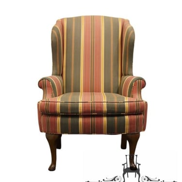 HIGH END Traditional Slate Green & Salmon Striped Upholstered Wing Back Accent Arm Chair 