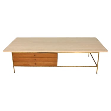 Paul McCobb Irwin Collection Travertine and Brass Coffee Table by Calvin 