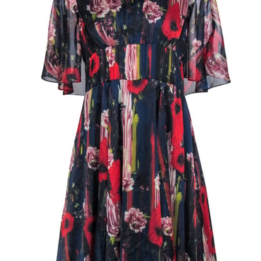 Jason Wu - Navy & Red Floral Print Dress Sz 8