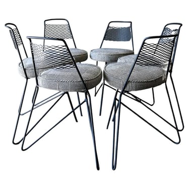 Set of 6 Expanded Metal and Iron Leg Dining Chairs, ca. 1960