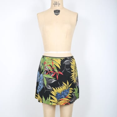 Black Floral Tropical Mini Skirt Modern Streetwear Summer Resort Cruise Vacation Vacay 