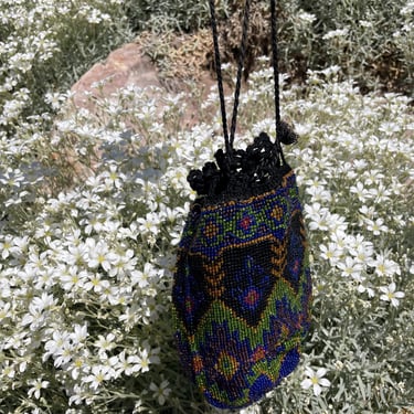 Antique Glass Beaded Coin Purse Pouch 