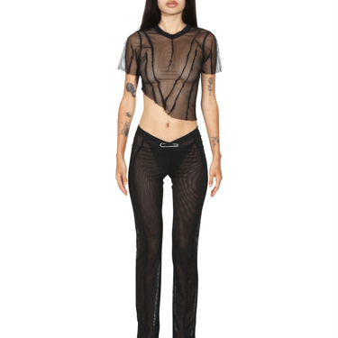 ASYMMETRIC PANTS IN BLACK MESH