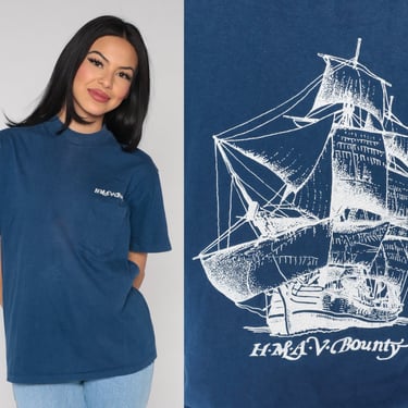 Royal Navy Ship Shirt HM Armed Vessel Bounty Shirt 90s HMAV TShirt 18th Century Boat Tee Vintage T Shirt Graphic Print Travel 90s Large 