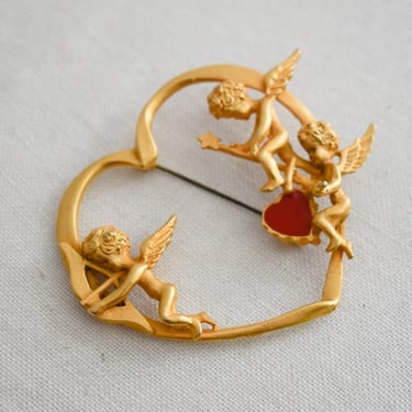 1980s Cupid and Heart Brooch 