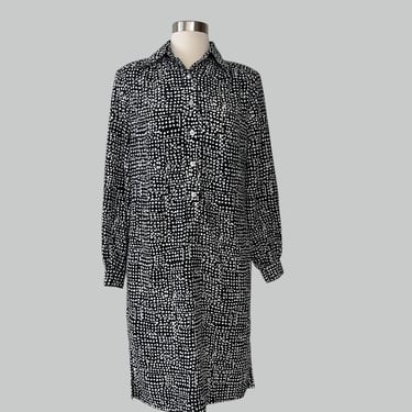 Vintage Patterned Shirt Shift Dress with Pockets, Size 6 
