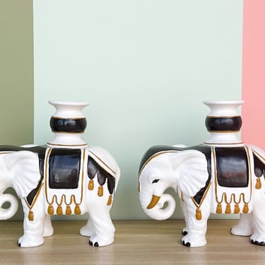 Pair of Fab Fitz and Floyd Elephant Candle Holders