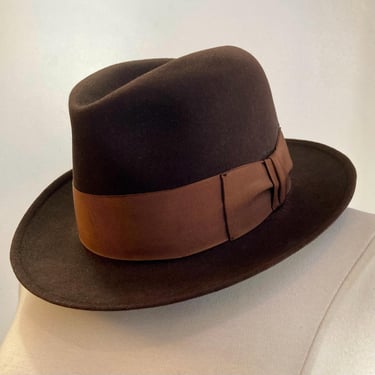 Vintage STETSON FEDORA Hat / Brown 3X Beaver + Grosgrain Ribbon / Large 