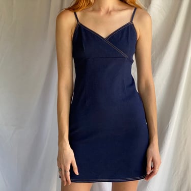 90's Denim Mini Dress with Spaghetti Straps / Blue Stretchy Summer Sexy Dress / Trendy Summer Dress / y2k Millennial Dress 