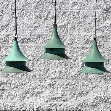 Set of 3 Copper Birdhouse Pendants by Kim Lighting 