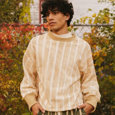 Tan Stripe Sweatshirt, Organic Cotton and Hemp, Oversized Crewneck Sweater 