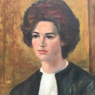 60's Vintage Brunette Bombshell, Signed By Artist, Oil Portrait, Woman With Bouffant Hair Style, Portrait Wall, Mid Century Mod, Equestrian 