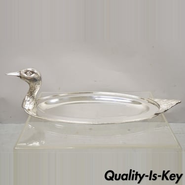 Vintage Modern Silver Plated Duck Mallard Serving Platter attr. Teghini Firenze
