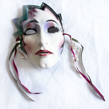 Vintage 1980's Clay Art San Francisco Ceramic Trans Face Mask, Wall Art, Art Deco, Mardi Gras, Collectable, Decor, Drag Face, LGBTQ 
