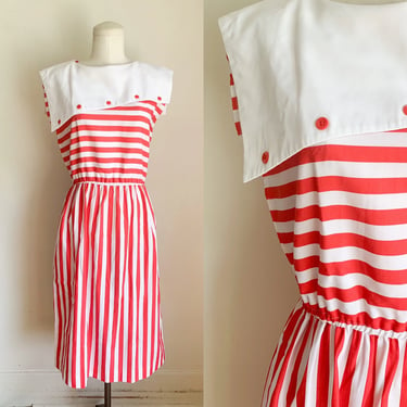 Vintage 1980s Red & White Striped Sailor Dress / S 
