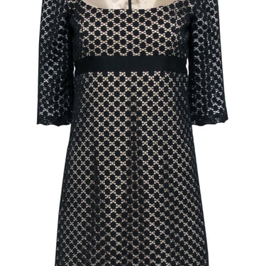 Milly - Black Crochet Lace w/ Champagne Lining Crop Sleeve Dress Sz 4